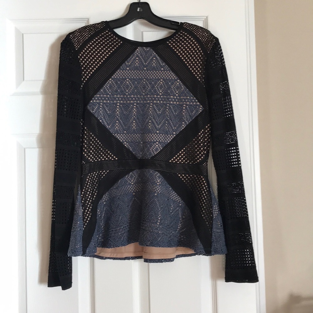 Blue, black, & nude Bcbgmaxazria blouse.